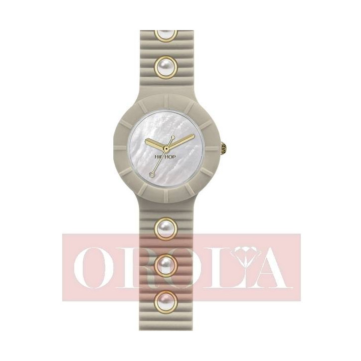 Watches HipHop Taupe with Metal Inserts and Pearls HWU0495