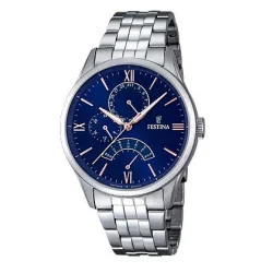 Festina Retrograde Watch Blue Dial Copper Indices